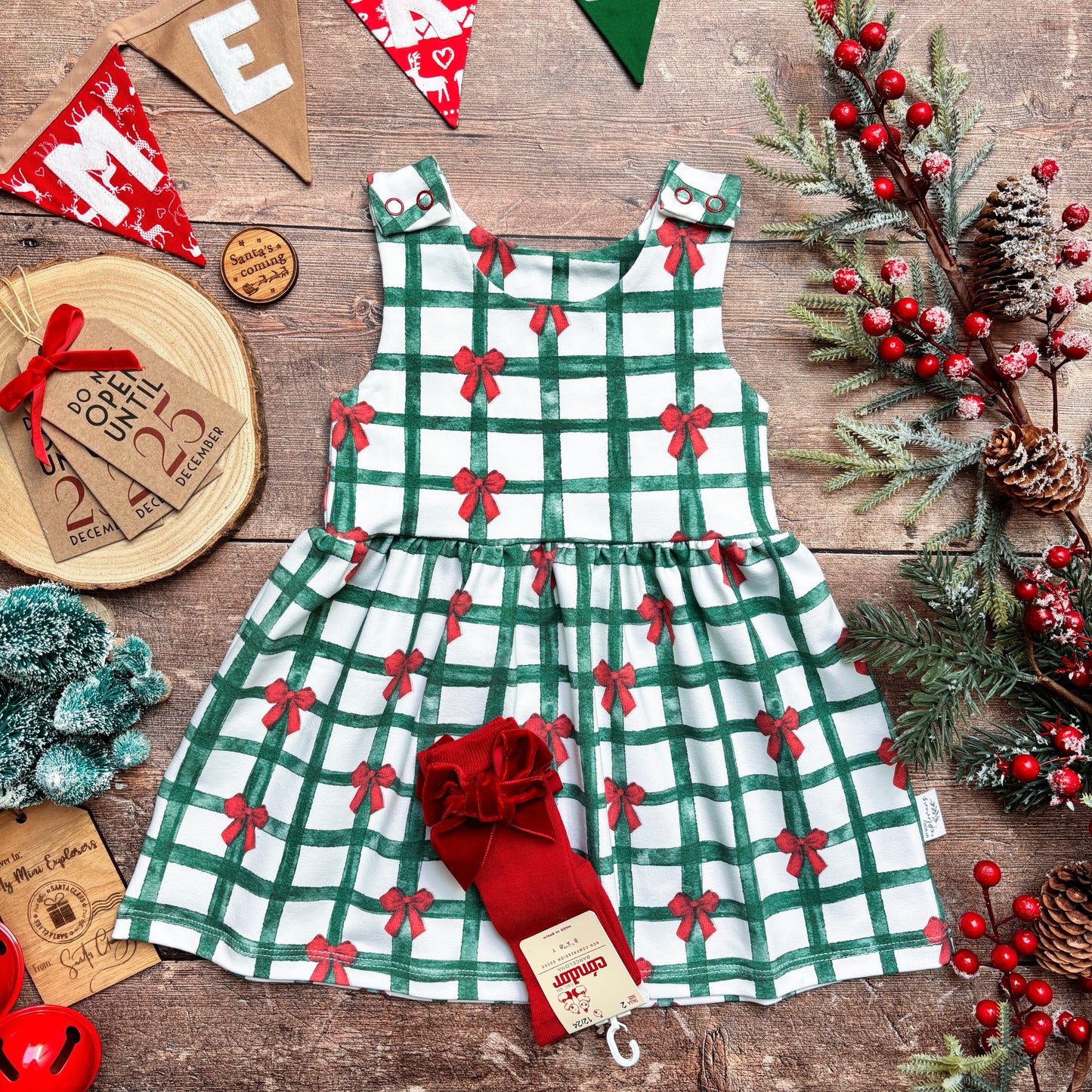Christmas Gingham Child & Baby Pinafore Dress