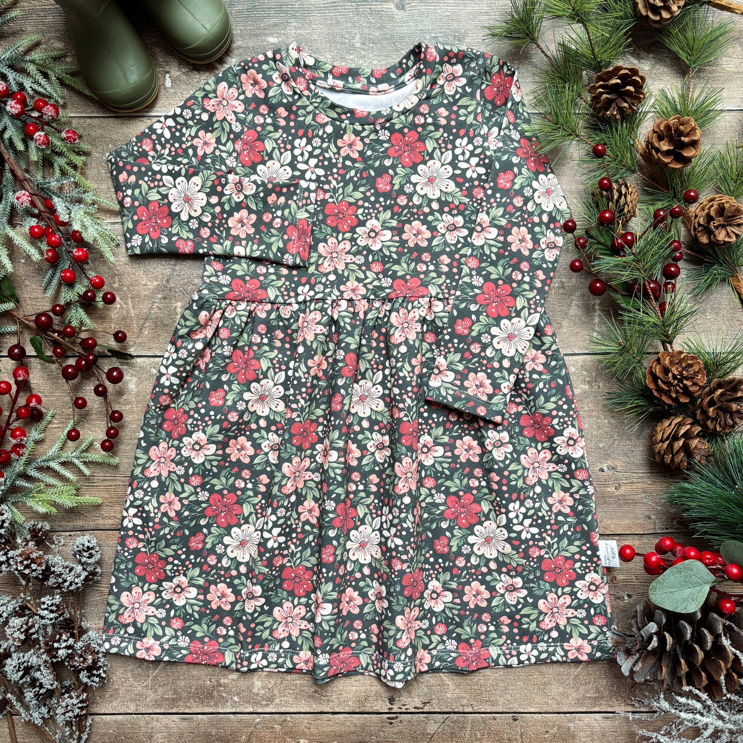Christmas Floral Child & Baby Long Sleeve Dress
