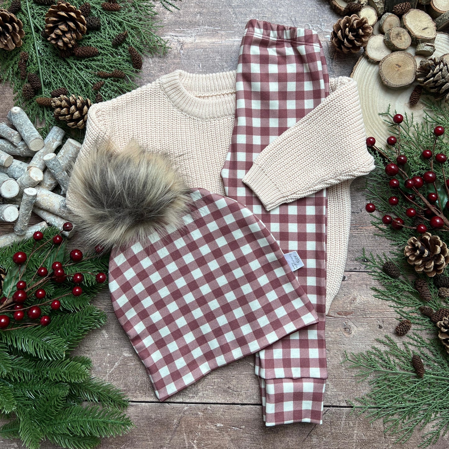 Berry Gingham Bobble Hat