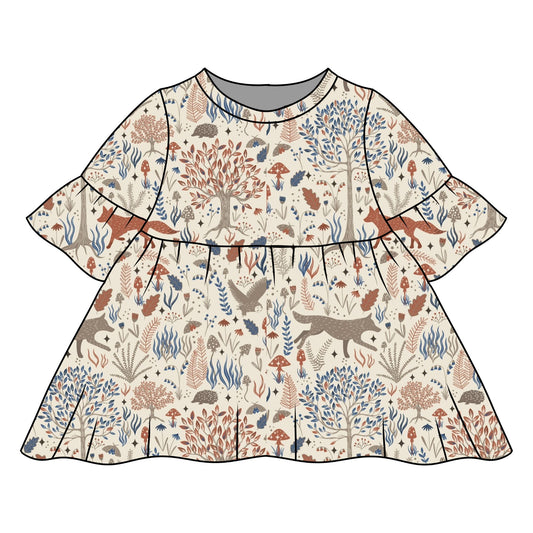 Autumn Forest Child & Baby Frill Sleeve Dress