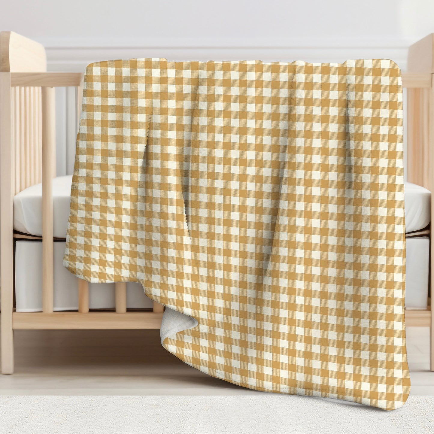 Ochre Gingham Sherpa Blanket