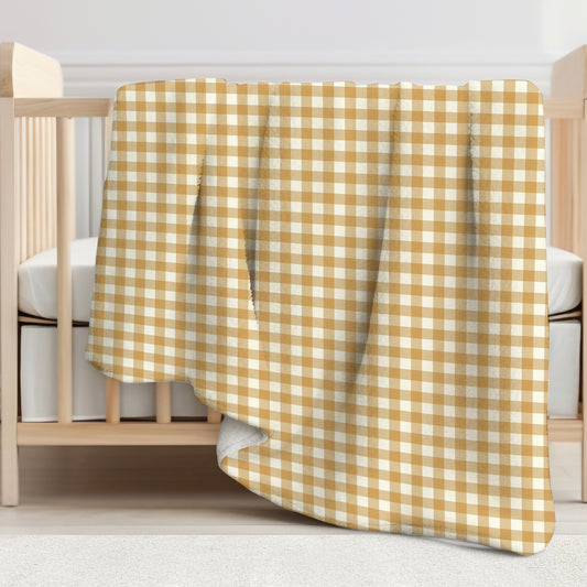 Ochre Gingham Sherpa Blanket