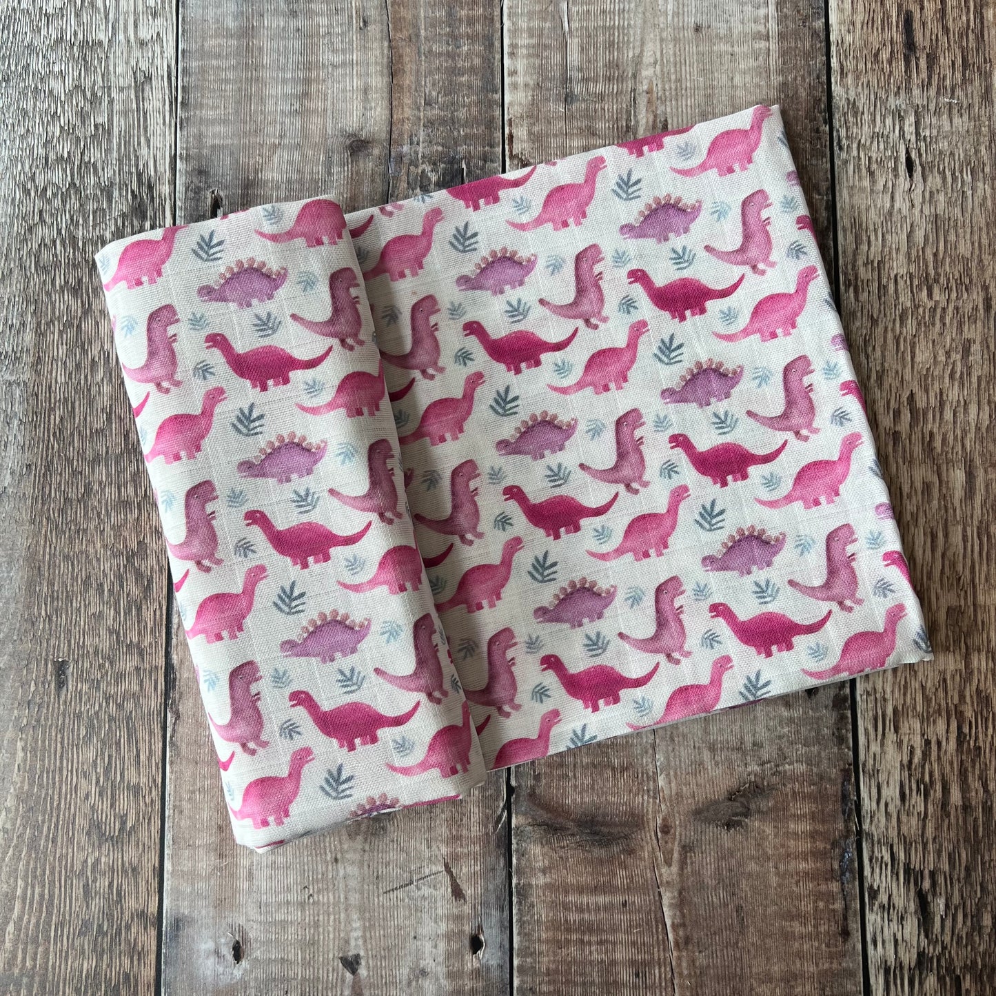 Pink Dinos Muslin Swaddle Blanket
