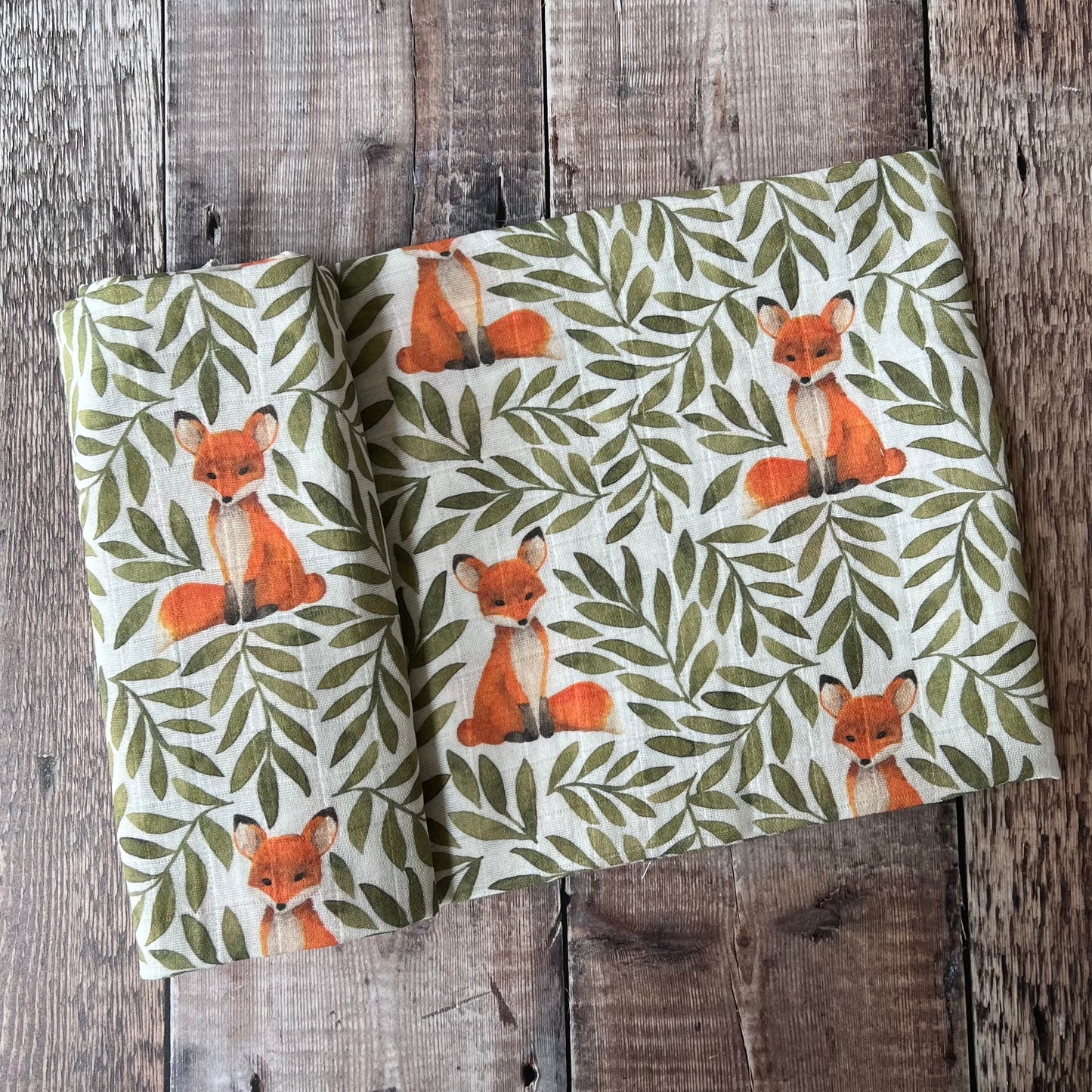 Fox & Leaves Muslin Swaddle Blanket