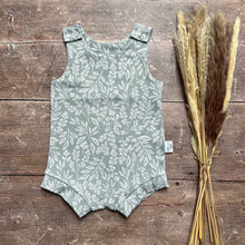 Load image into Gallery viewer, Sage Boho Leaves Bloomer Romper
