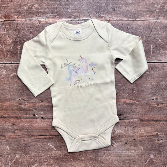 I believe in unicorns long sleeve bodysuit 0-3m (natural)