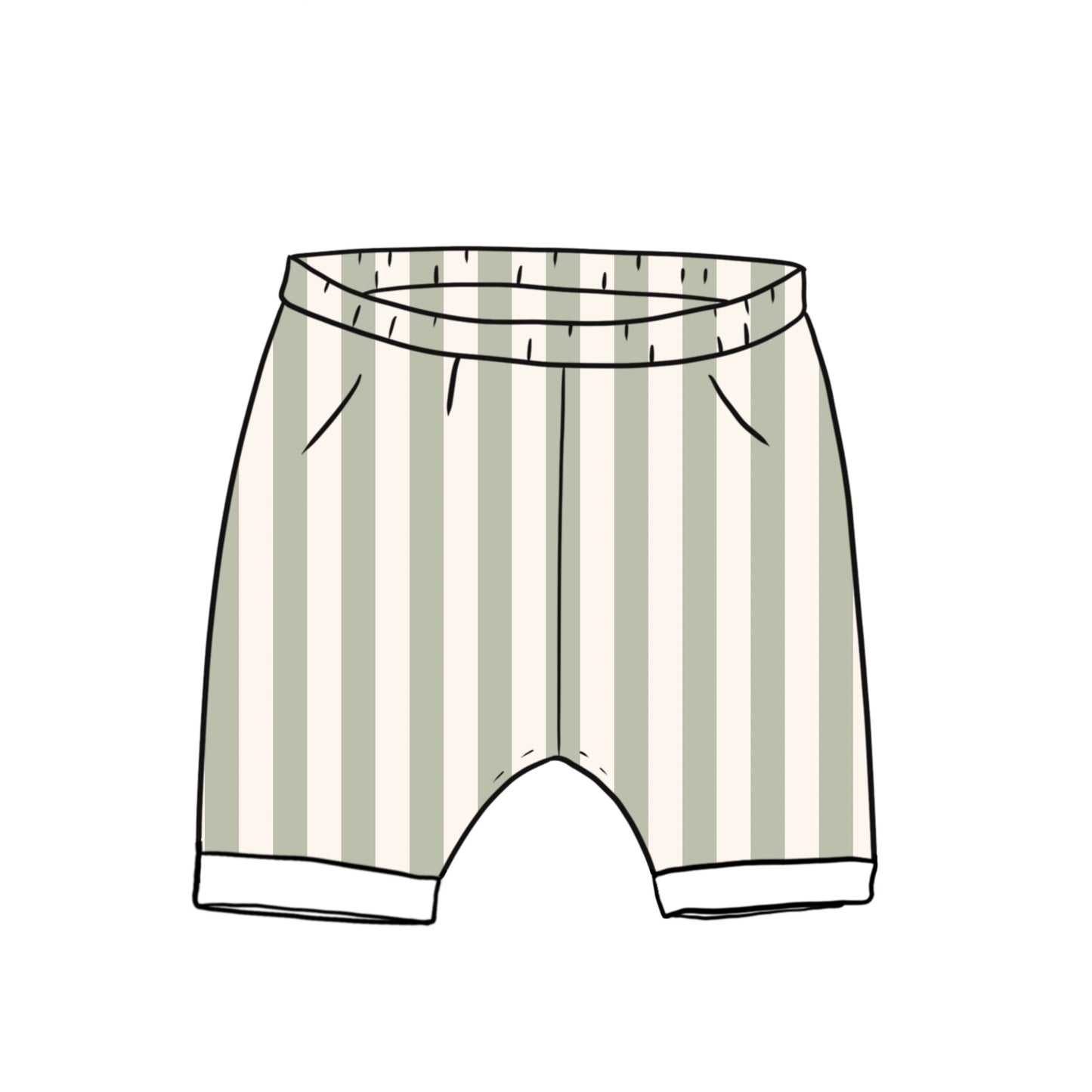 Sage Stripe Rolled Shorts 18-24m (legging style)