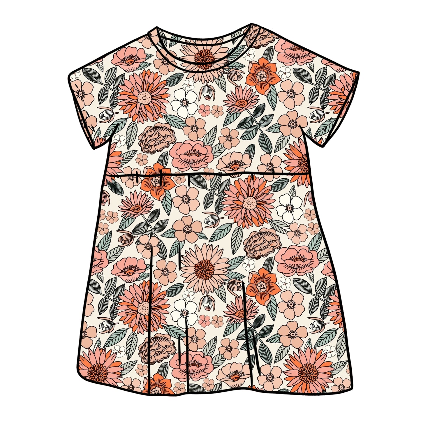 Retro Floral Short Sleeve Dress