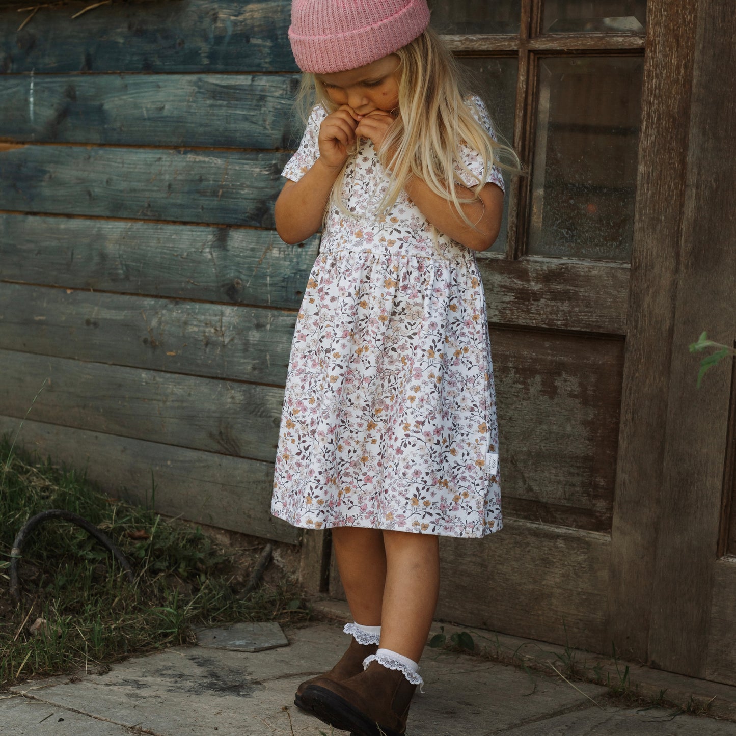 Lilac & Caramel Ditsy Floral Child & Baby Short Sleeve Dress