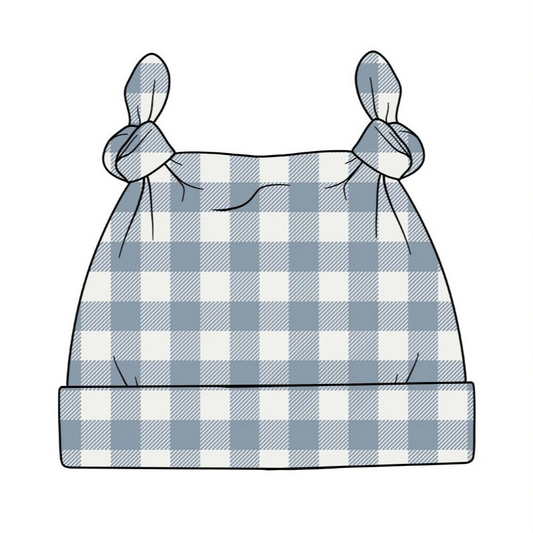 Denim Gingham Knotted Hat