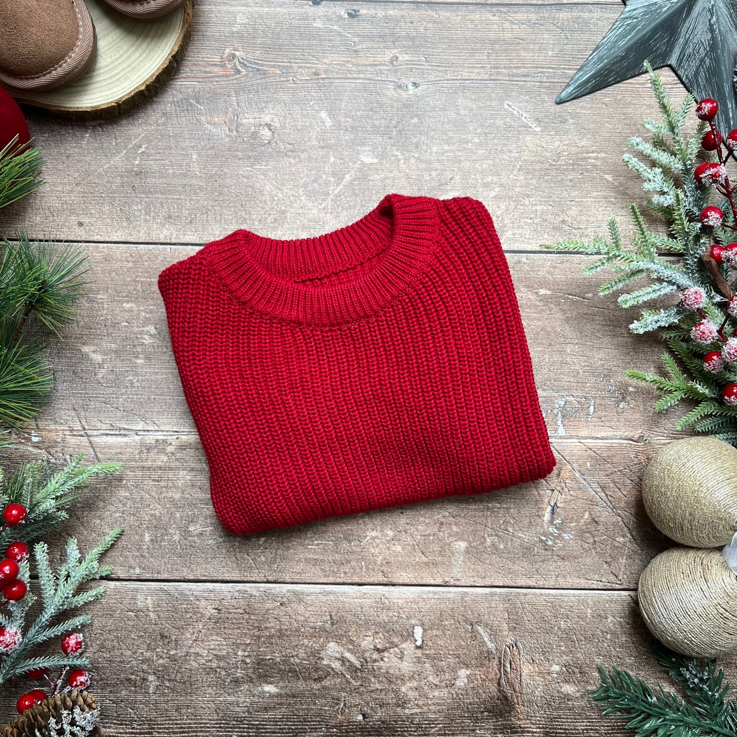 Chunky Knit Oversized Sweater - Wine 3-12m