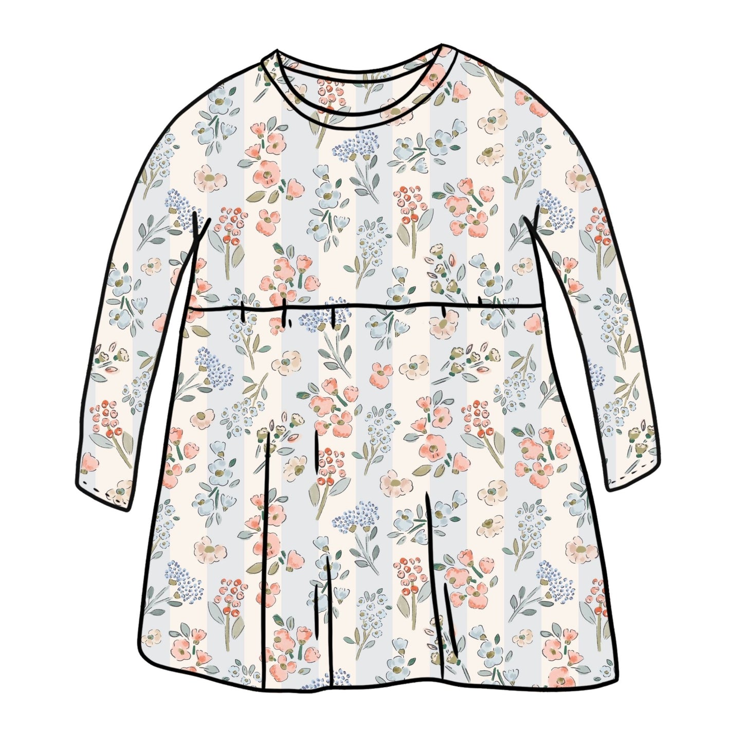 Floral Stripes Child & Baby Sleeved Dress - 3 options