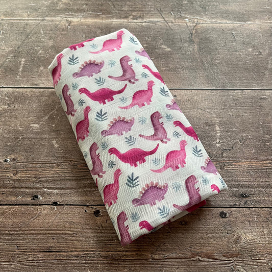 Pink Dinos Muslin Swaddle Blanket