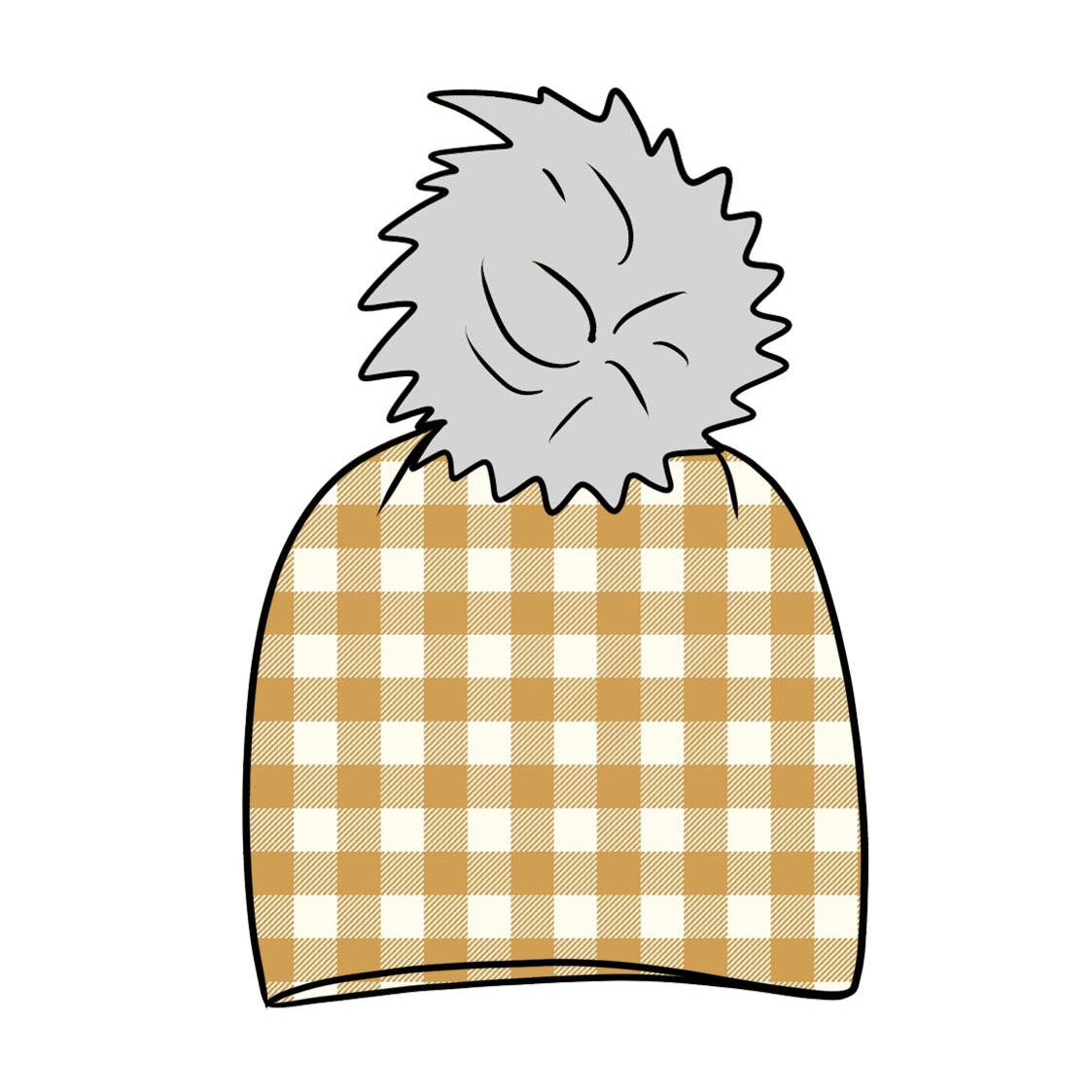 Ochre Gingham Bobble Hat
