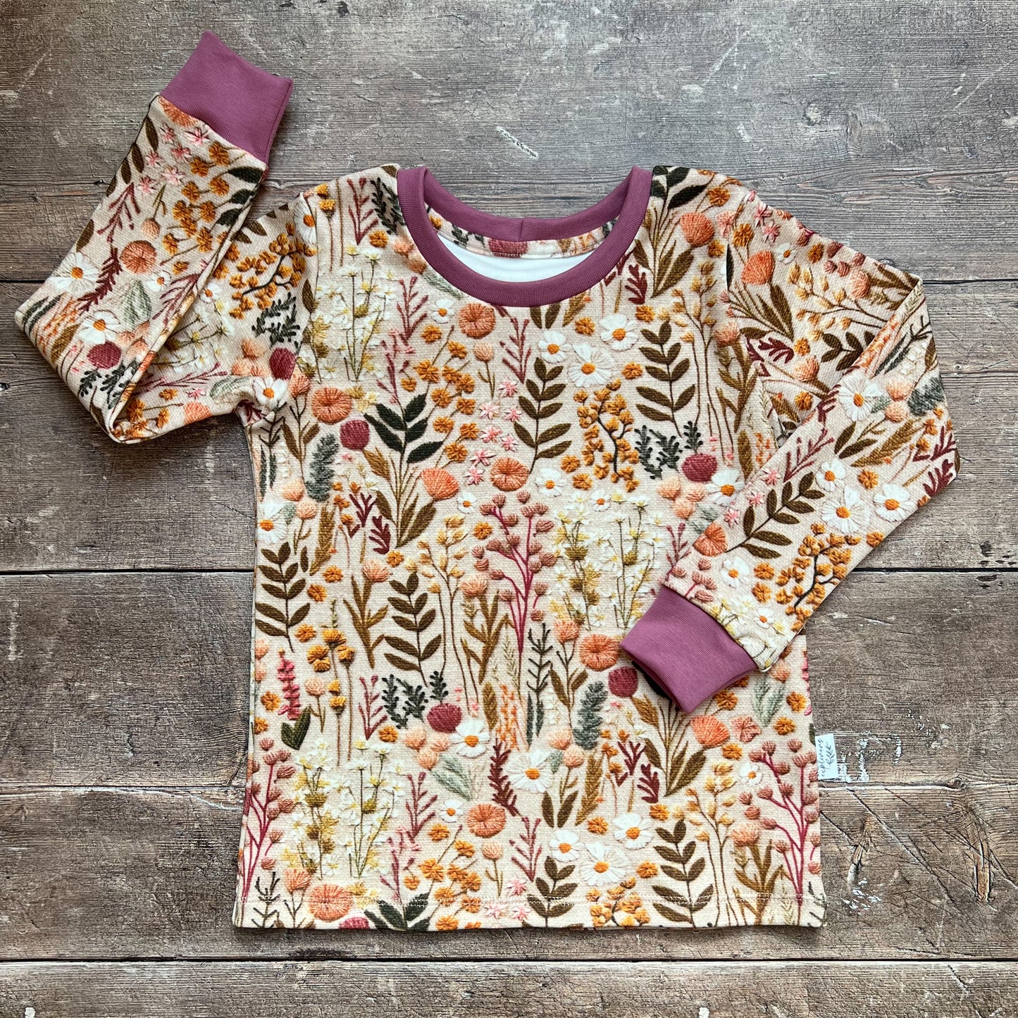Embroidered Look Floral Long Sleeve T-Shirt
