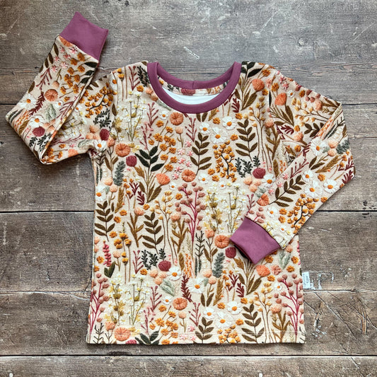 Embroidered Look Floral Long Sleeve T-Shirt