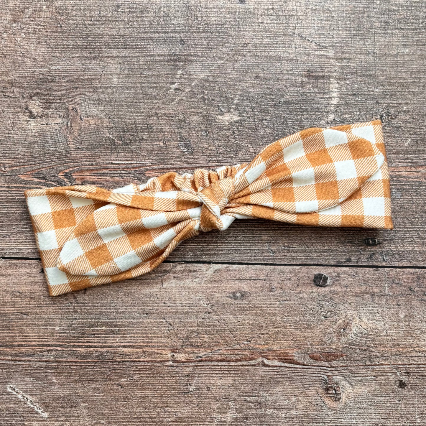Ochre Gingham Knot Bow Headband 1-3 years