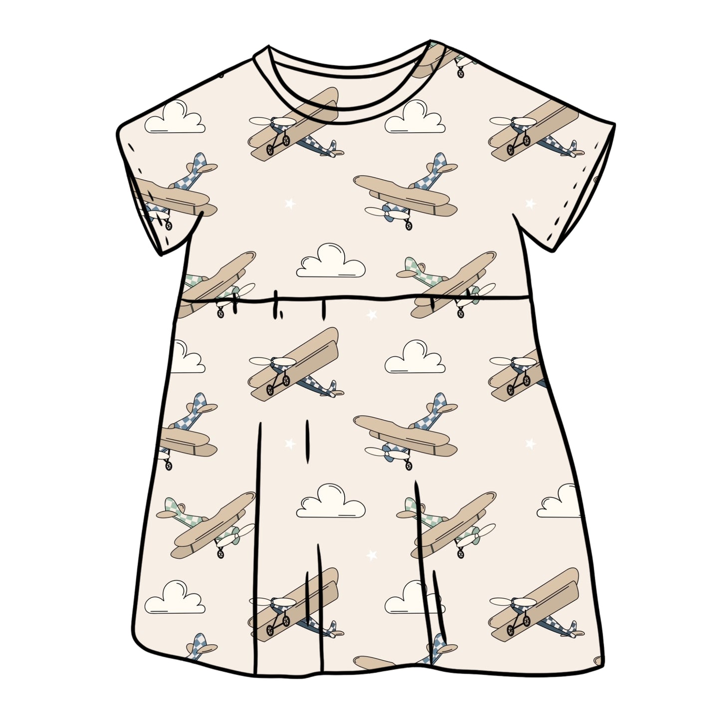 Vintage Airplanes Short Sleeve Dress