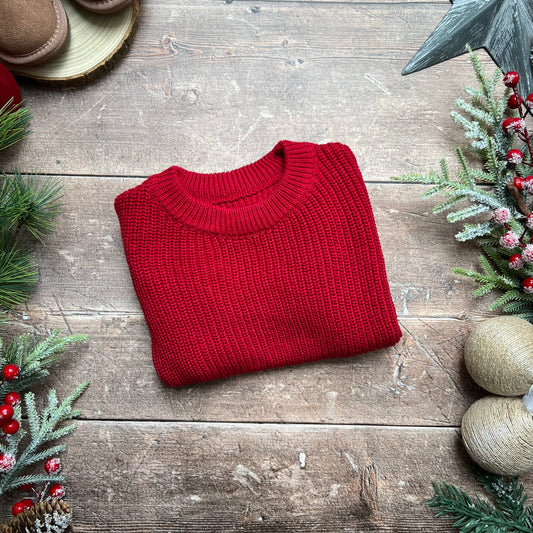 Chunky Knit Oversized Sweater - Wine