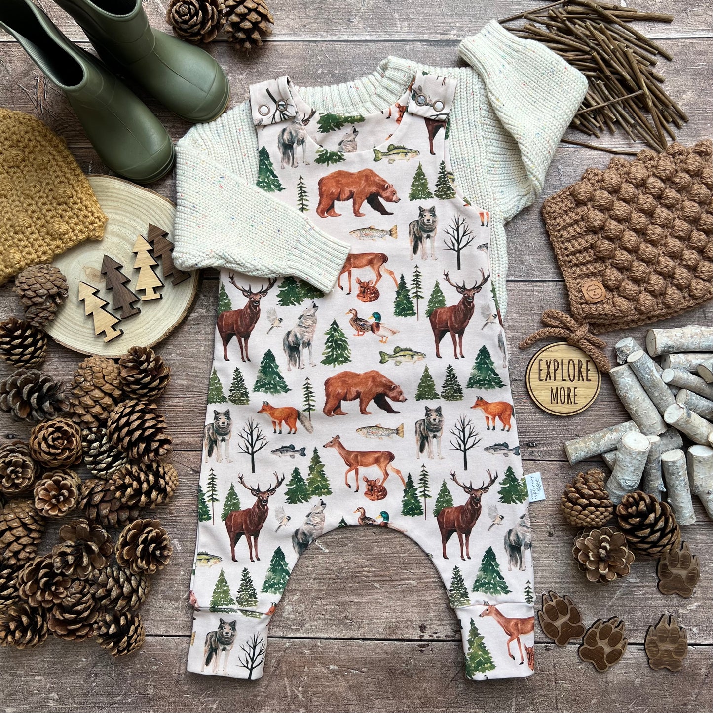 Wild Wood Animals Romper 6-9m