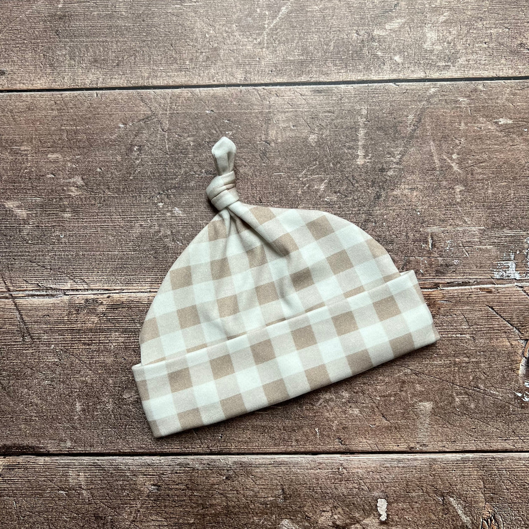 Gingham Single Knotted Hat - 0-3m