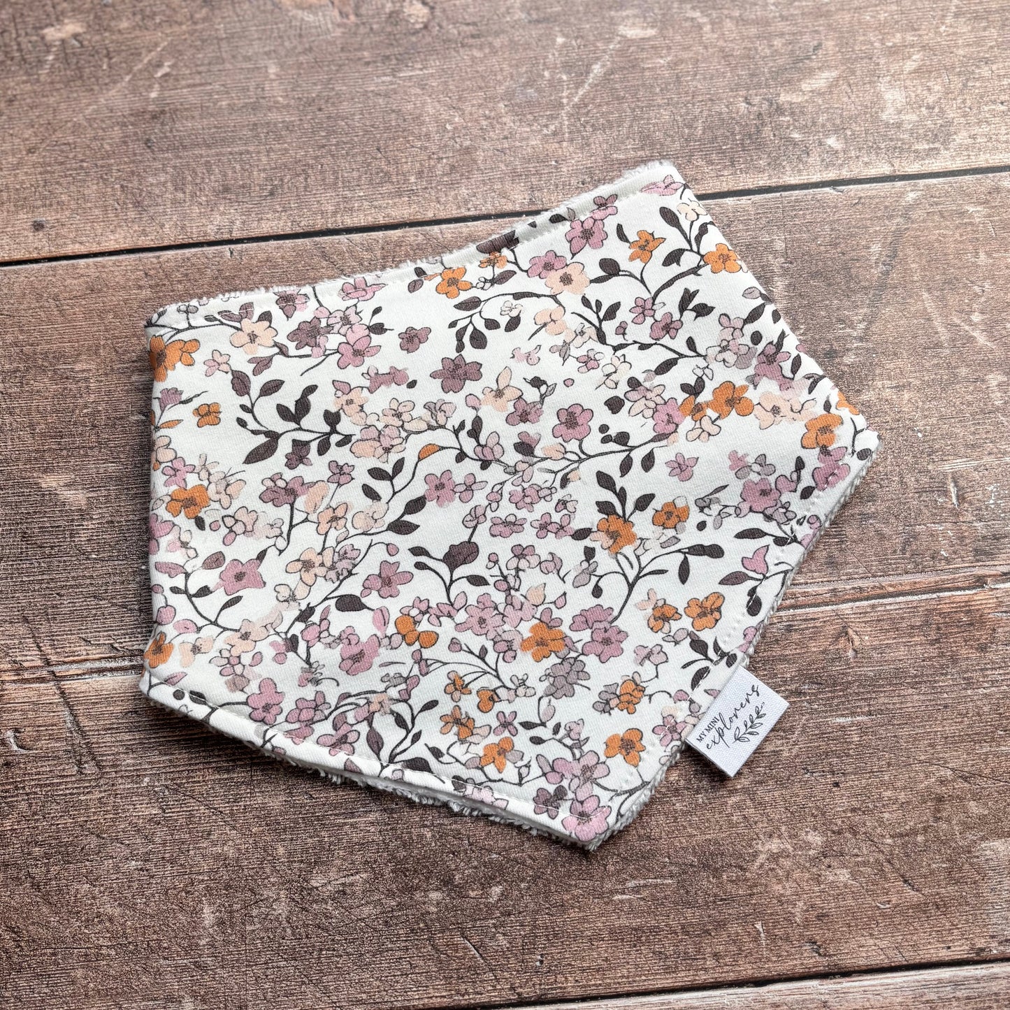 Lilac and Caramel Ditsy Floral Dribble Bib