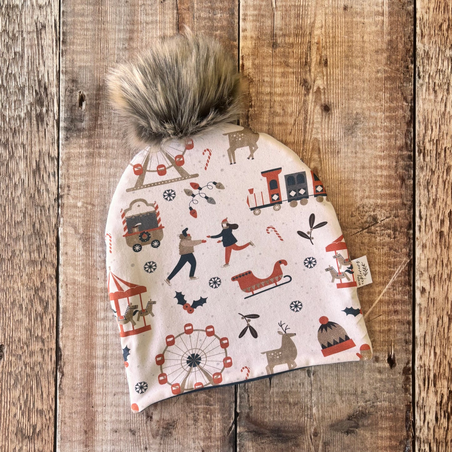 Winter Wonderland Bobble Hat 2-4 years (Dusty Blue inside)