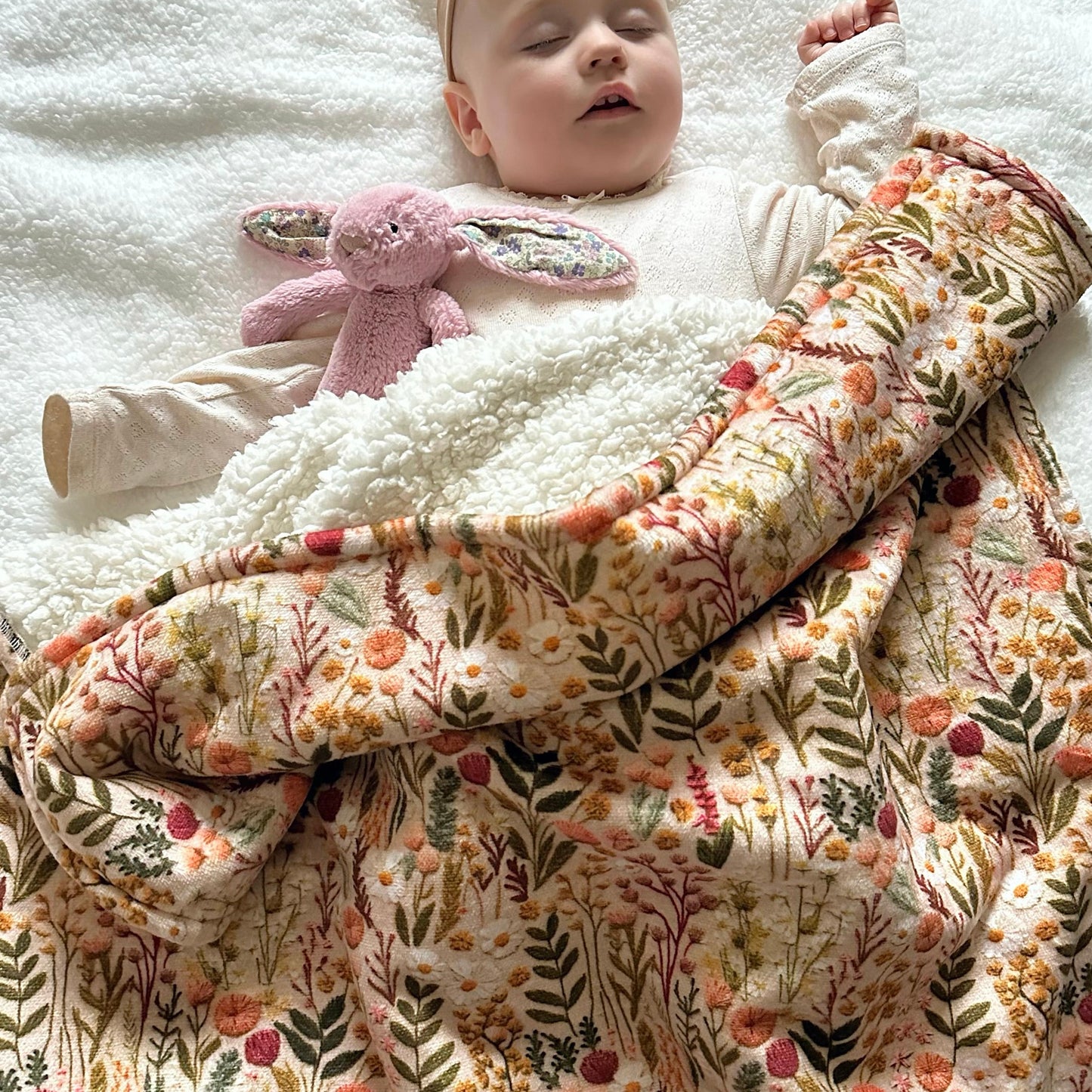 Embroidered Look Floral Sherpa Blanket