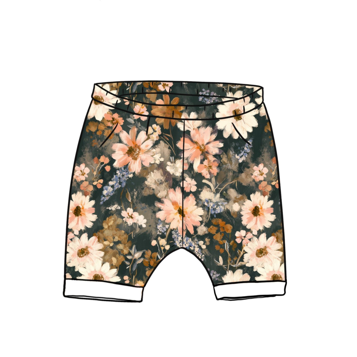 Fall Floral Child & Baby Shorts - Rolled or Hemmed