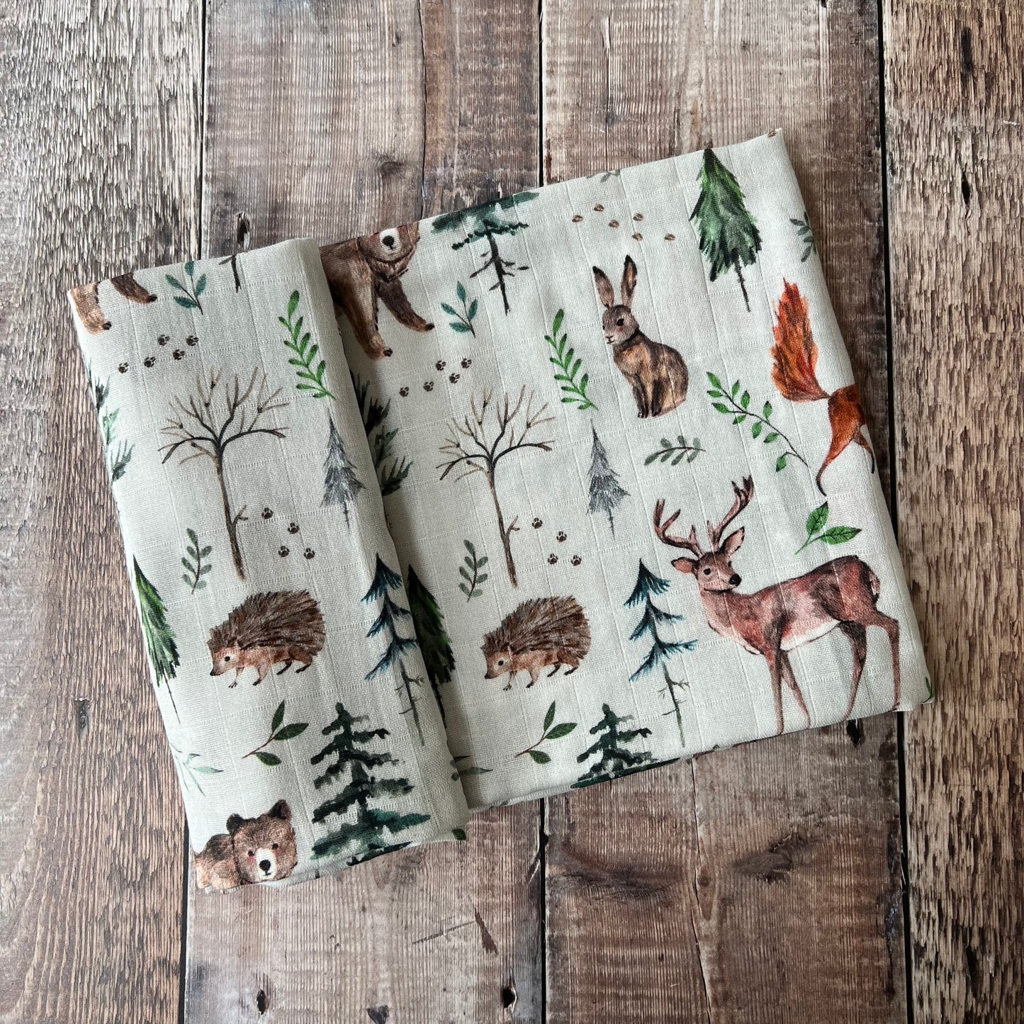 Woodland Animals Muslin Swaddle Blanket