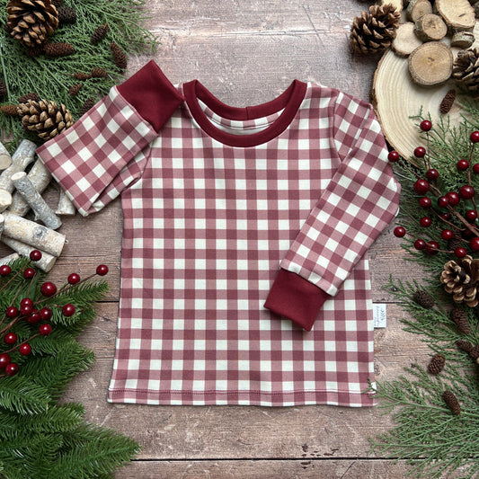 Berry Gingham Long Sleeve T-Shirt