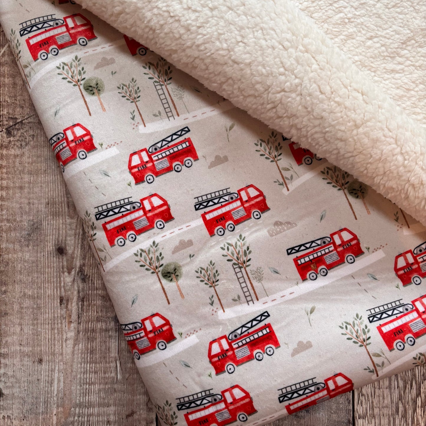Fire Trucks Sherpa Blanket - Pram/Buggy Size