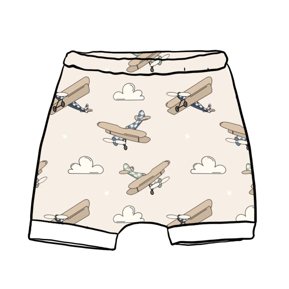 Vintage Airplanes Rolled Shorts