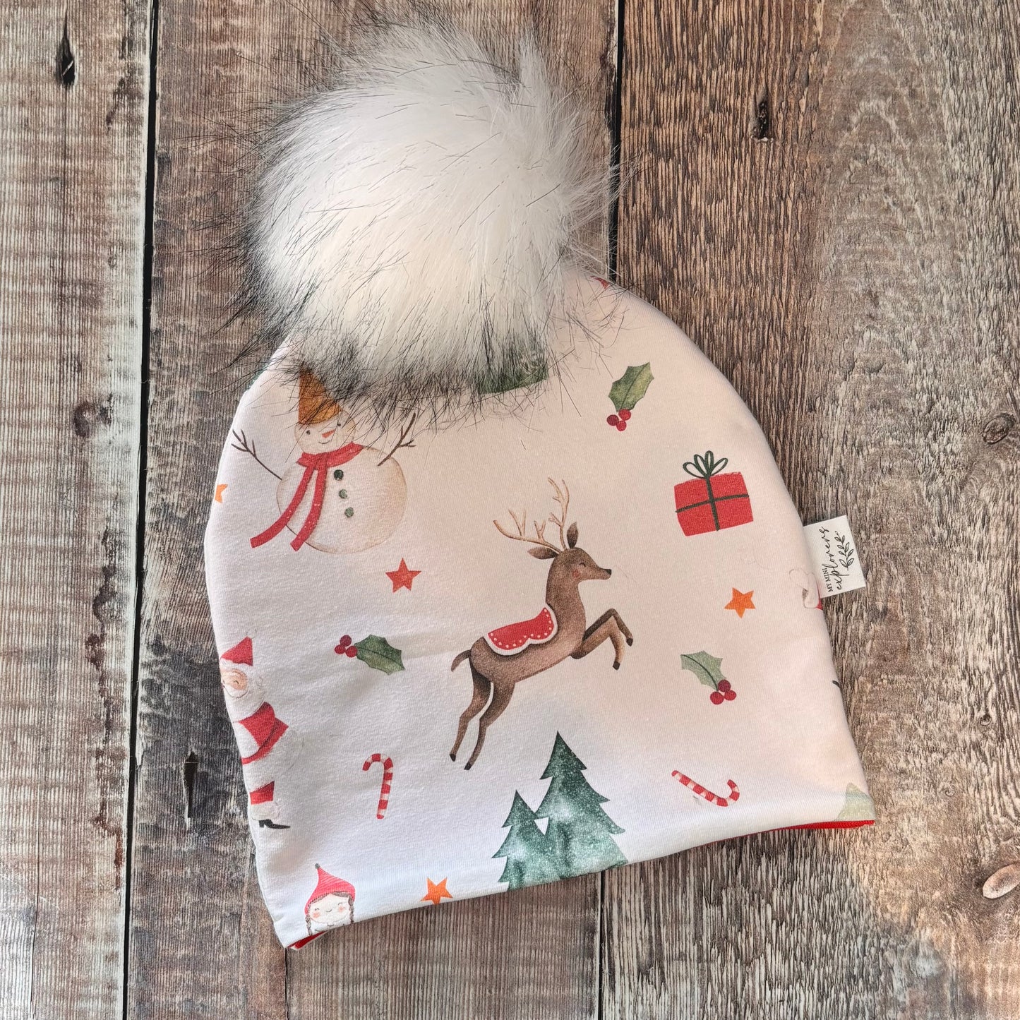 Christmas Time Bobble Hat 1-2 years (ruby inside)