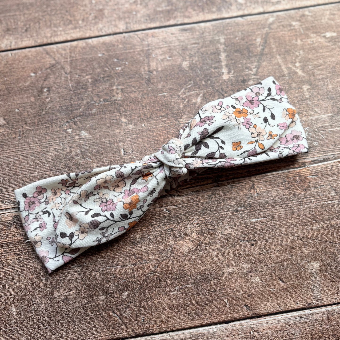 Lilac & Caramel Ditsy Floral Knot Bow Headband 1-3 years