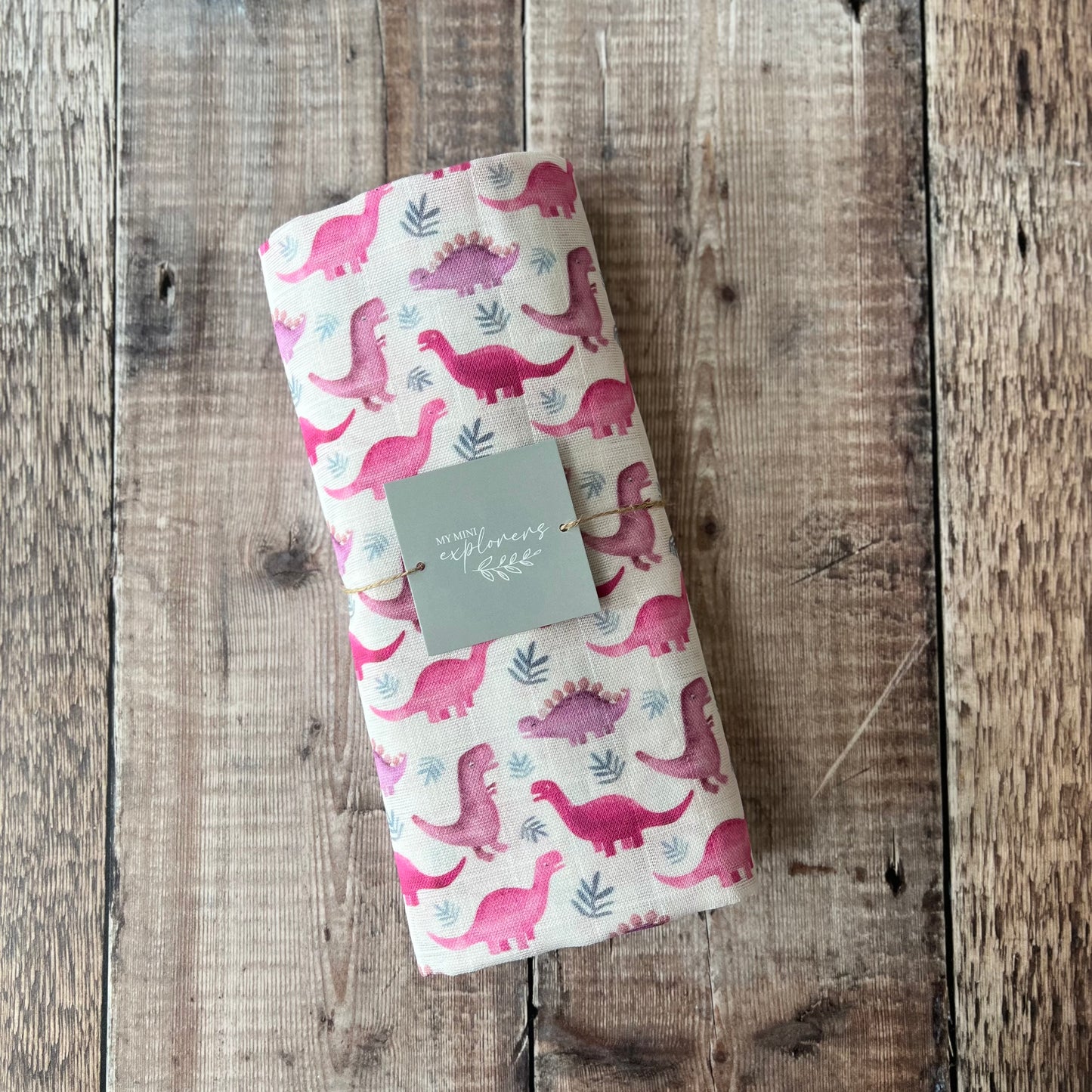 Pink Dinos Muslin Swaddle Blanket