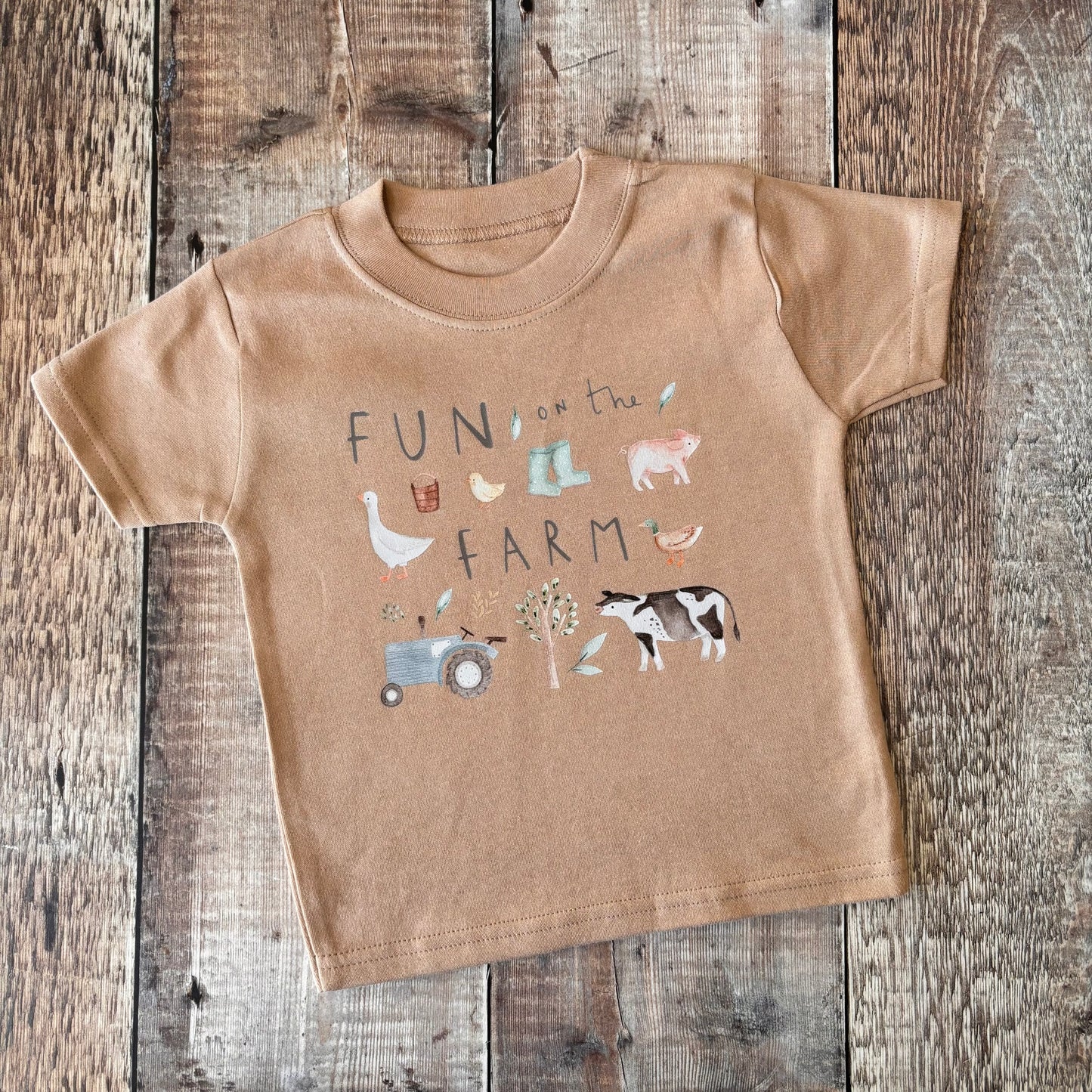 Fun on the farm short sleeve T-shirt 6-12m (Taupe)