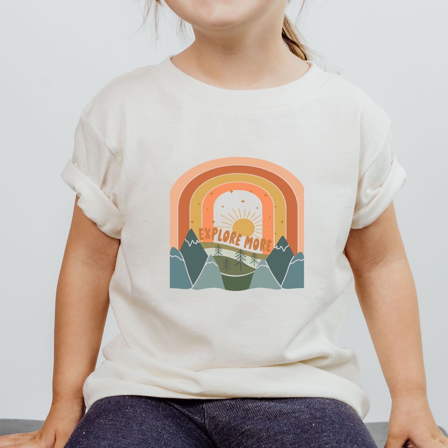 Explore More Mountain Rainbow T-Shirt 6-12m (natural tee)