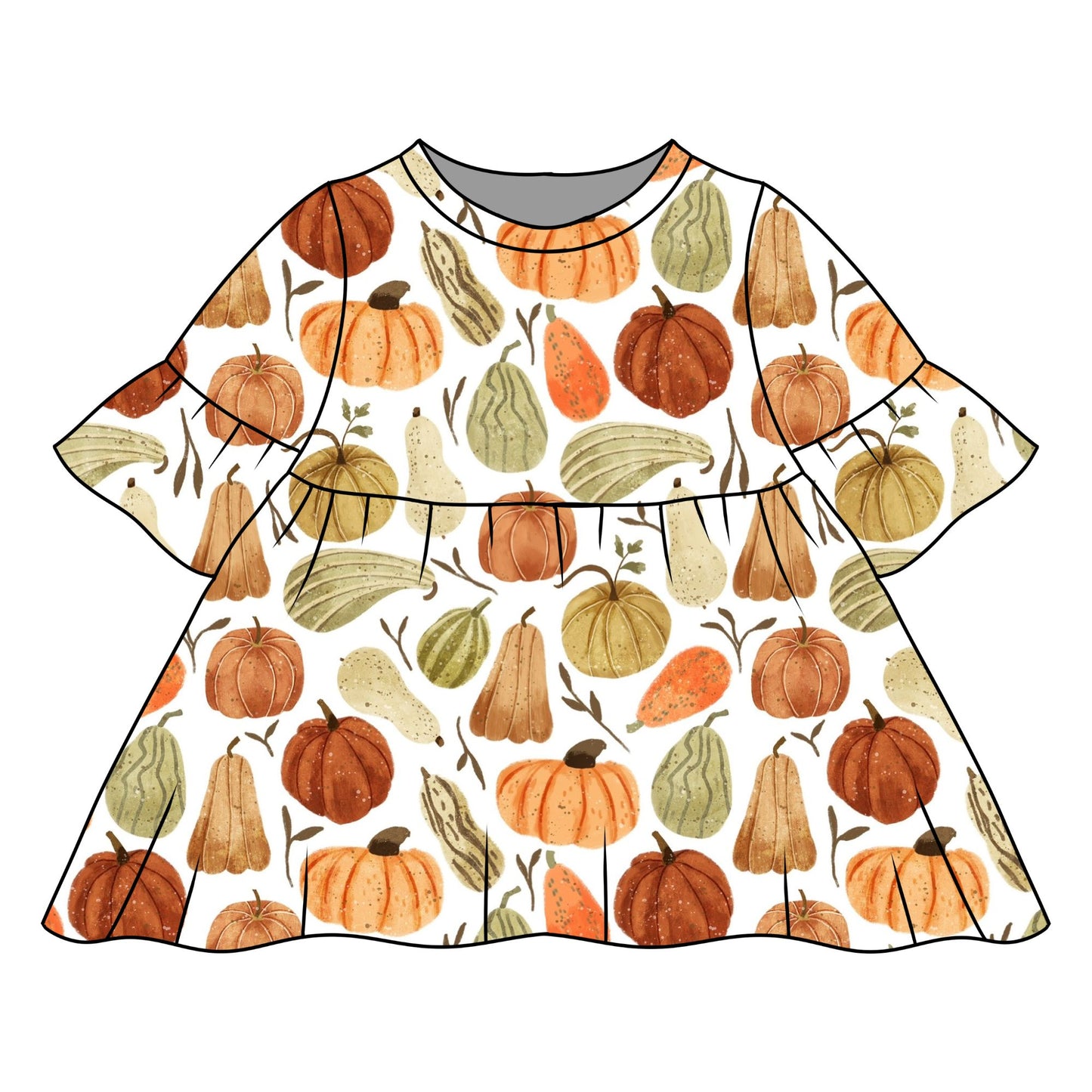 Autumn Squashes Child & Baby Frill Sleeve Dress