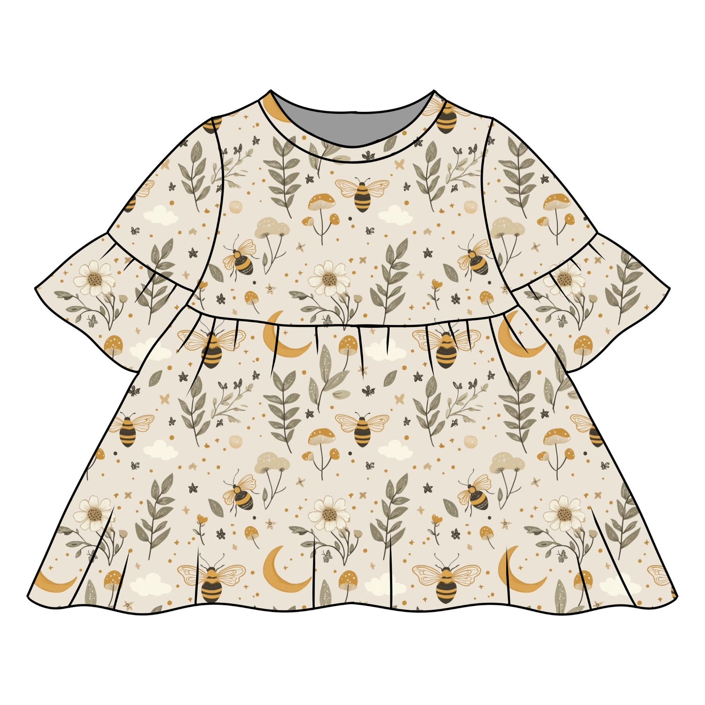 Bees & Moon Child & Baby Frill Sleeve Dress