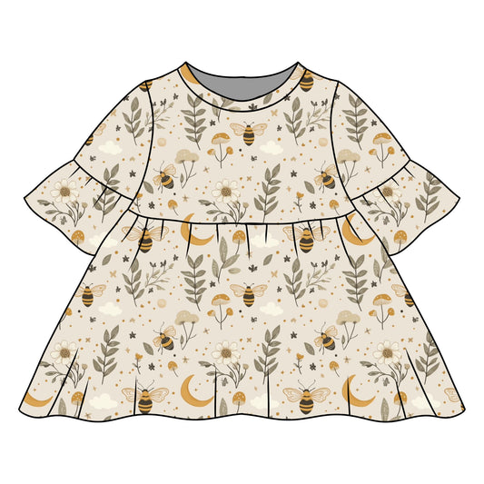 Bees & Moon Child & Baby Frill Sleeve Dress