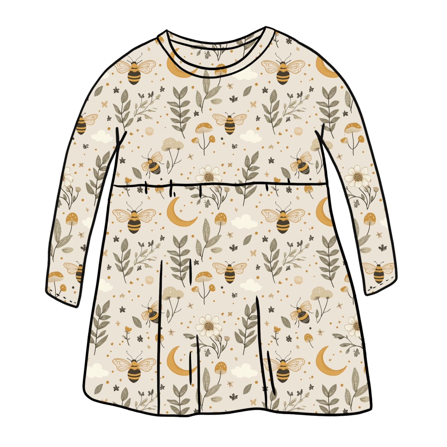 Bees & Moon Child & Baby Long Sleeve Dress