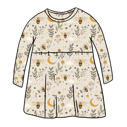 Bees & Moon Child & Baby Long Sleeve Dress
