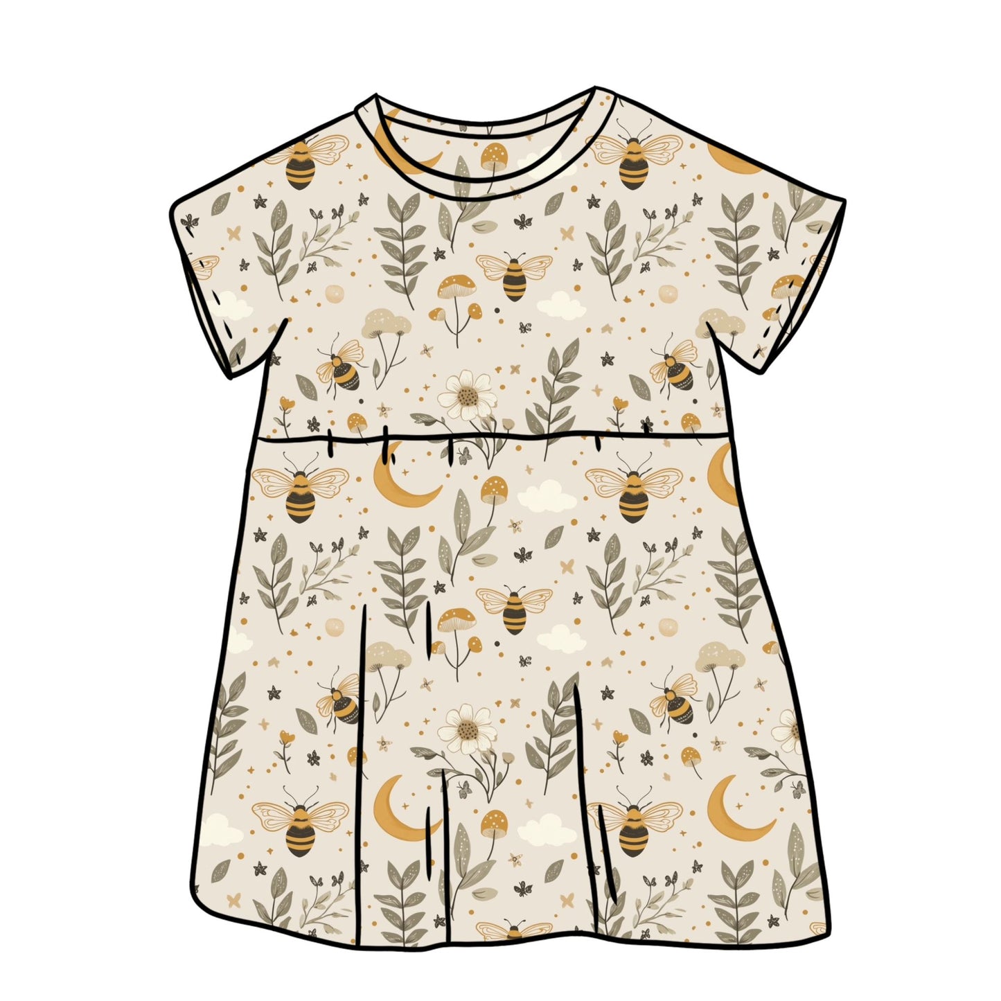 Bees & Moon Child & Baby Short Sleeve Dress