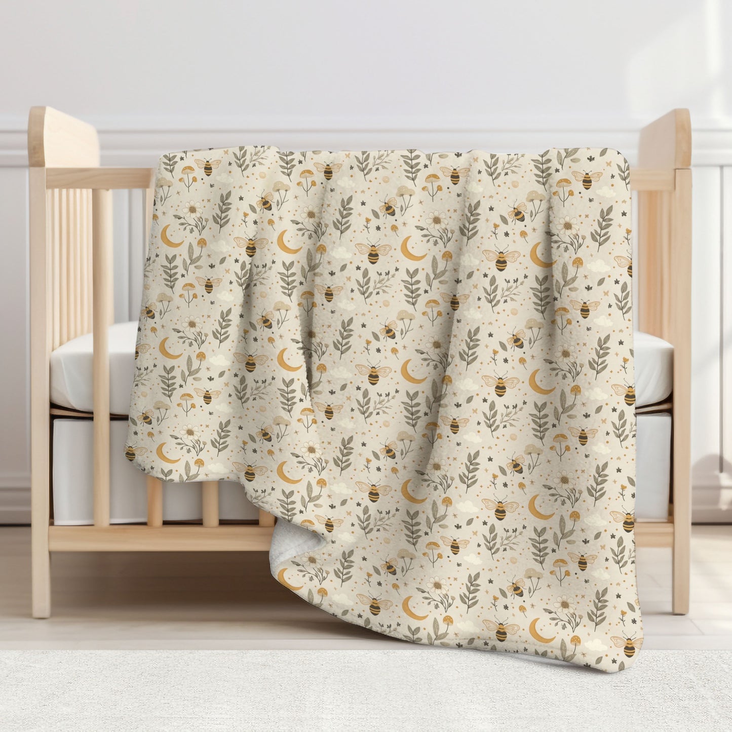 Bees & Moon Toddler & Child Sherpa Blanket