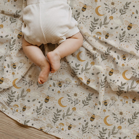 Bees & Moon Baby & Toddler Muslin Swaddle Blanket