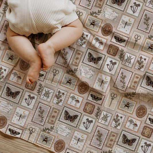 Botany Stamps Baby & Toddler Muslin Swaddle Blanket
