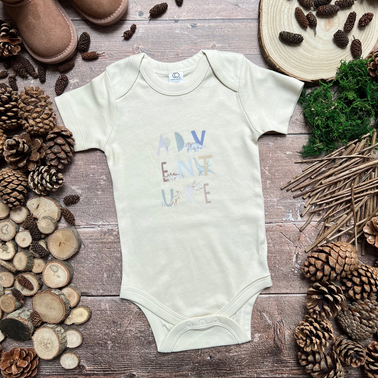 Dino Rawr Adventure bodysuit 6-12m (natural)