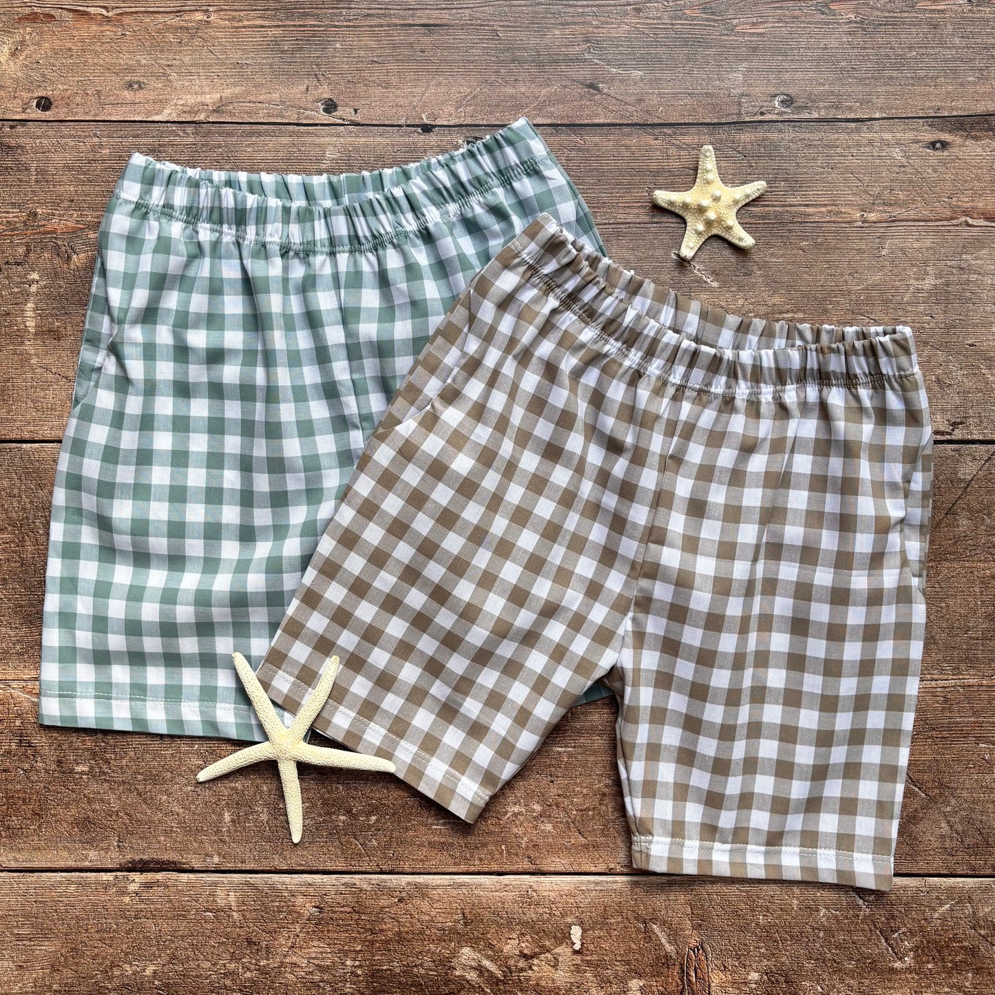 Sand Gingham 100% Cotton Toddler & Child Pocket Shorts