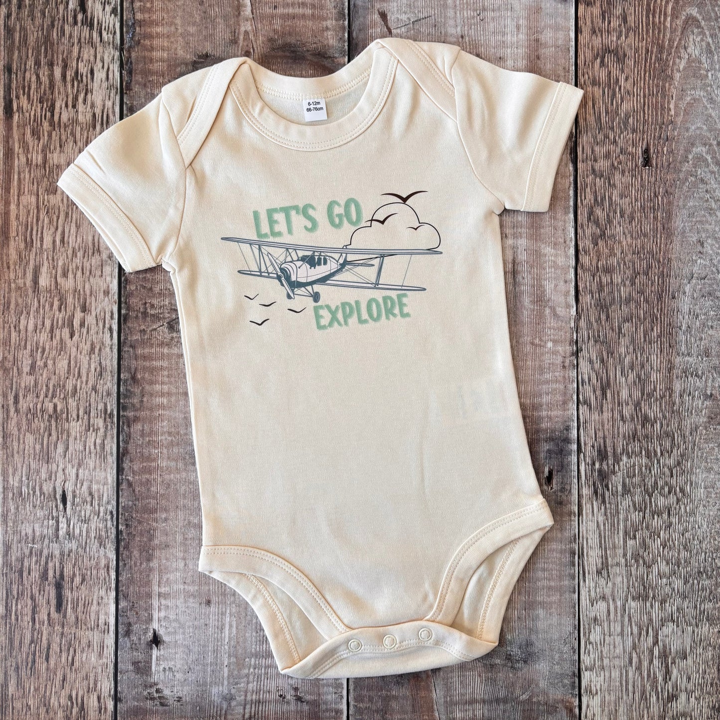 Let's go explore short sleeve bodysuit 6-12m (natural)